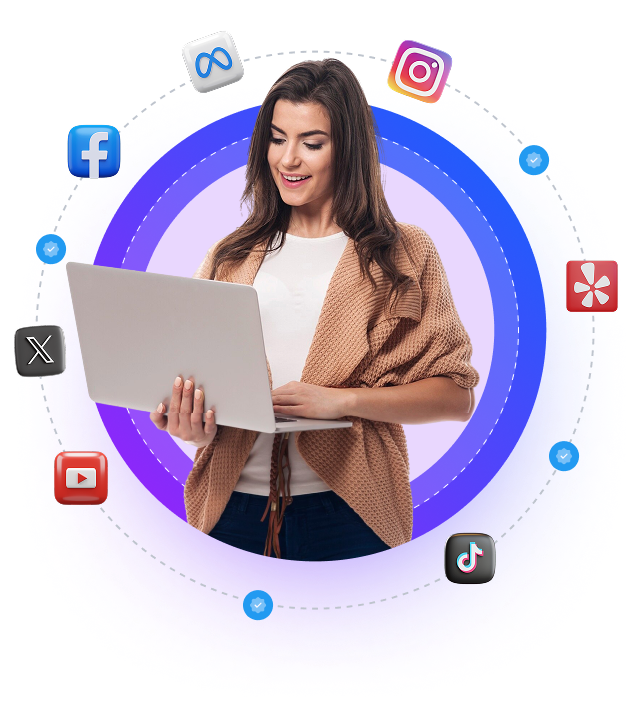Marketer managing social media and ad platforms on a laptop